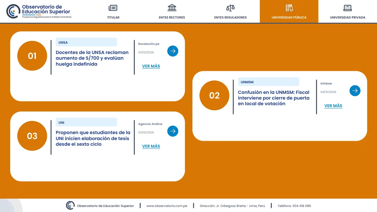 Página del informe diario con noticias de universidades públicas
