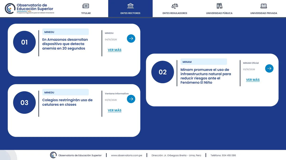 Página del informe diario con noticias de entes rectores