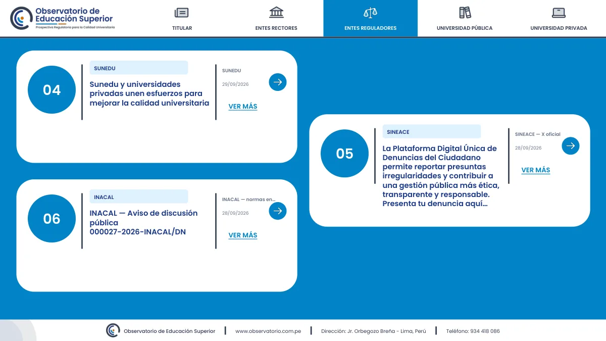 Página del informe diario con noticias de entes reguladores